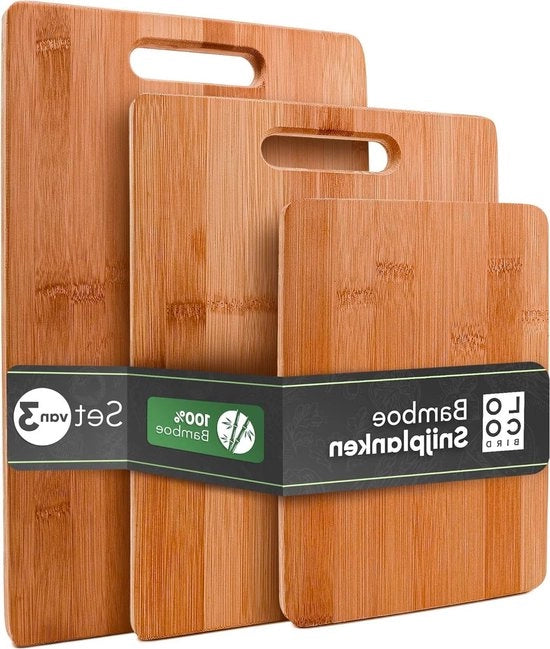 Set di taglieri di bambù massivo da 3 pezzi - Grosso/Medio/Piccolo - Taglieri di legno antibatterico per cucina