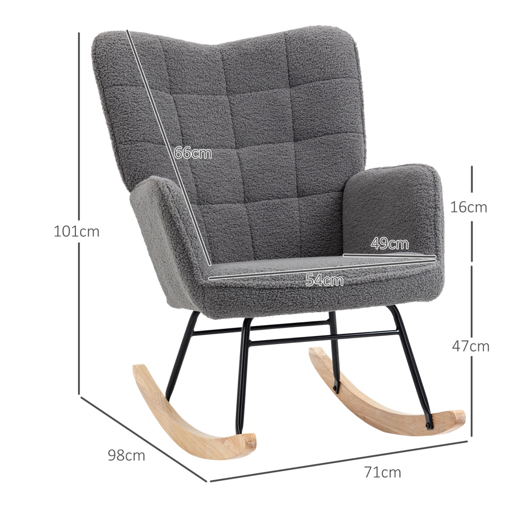 Poltrona a Dondolo in Tessuto Boucl¨¦ ¨C Zephmum ¨C 71x98x101 cm Grigio Scuro