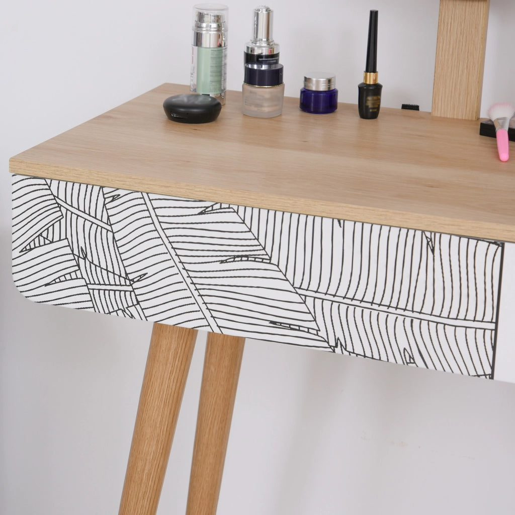 Tavolo Trucco Design Scandinavo con Cassetto e Specchio Grande ¨C zephmum ¨C 70x39x119-128 cm