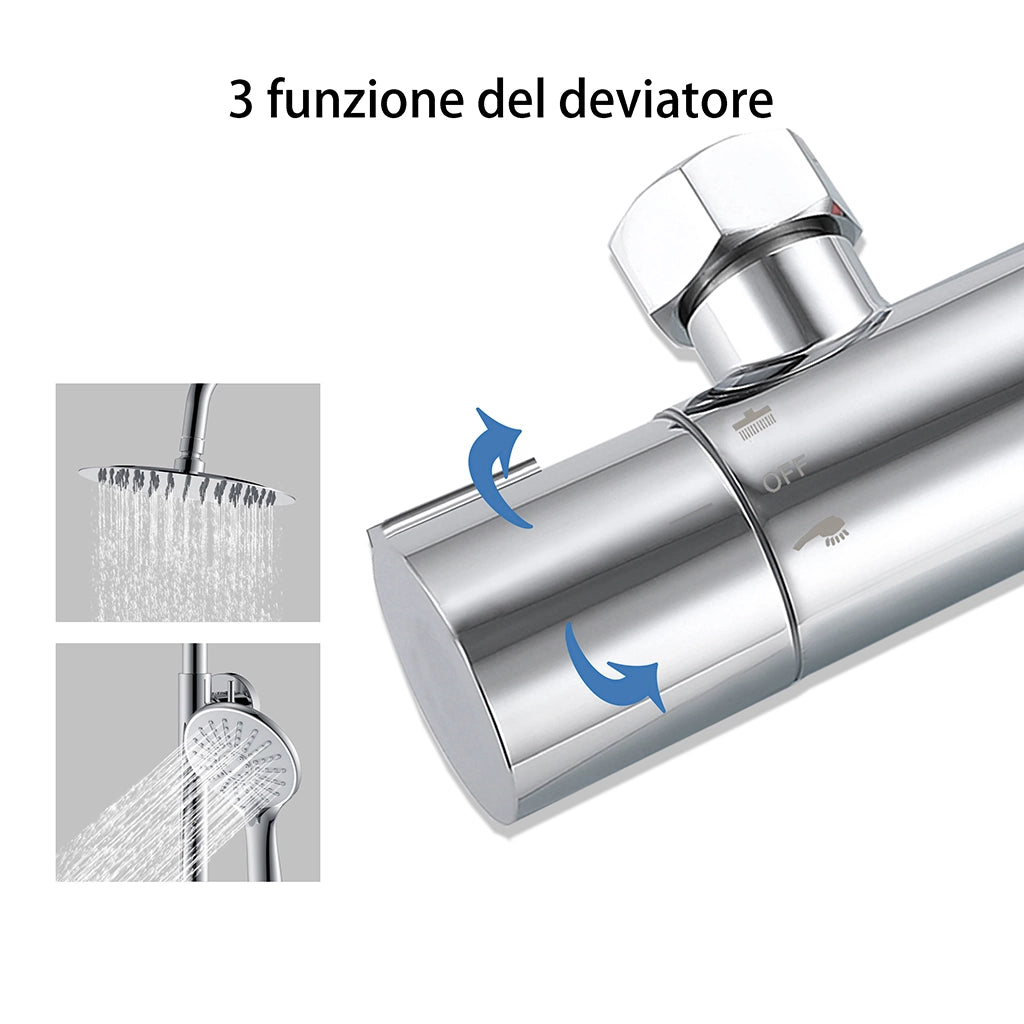 AICA Colonna Doccia con Miscelatore Termostatico, Rubinetto Doccia 28x4cm, Soffione Doccia Tondo in Acciaio Inox da 20cm Cromo