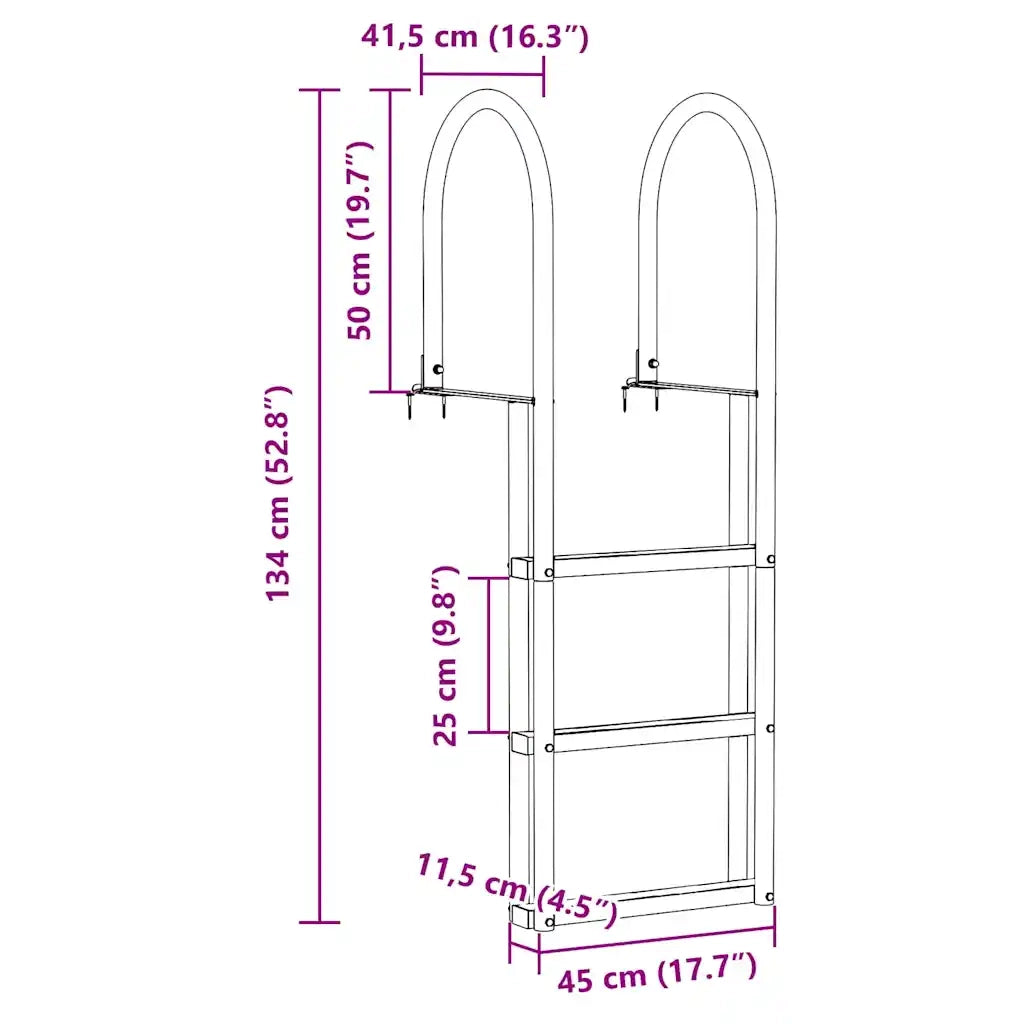 Scala da molo a 3 gradini Argento 45 x 11,5 x 134 cm Alluminio CFW5282930
