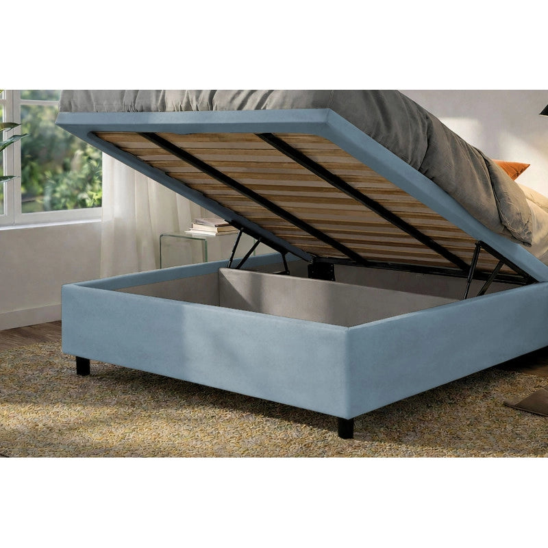 Letto imbottito Matrimoniale 160x200 cm Button - Contenitore,Microfibra,Azzurro