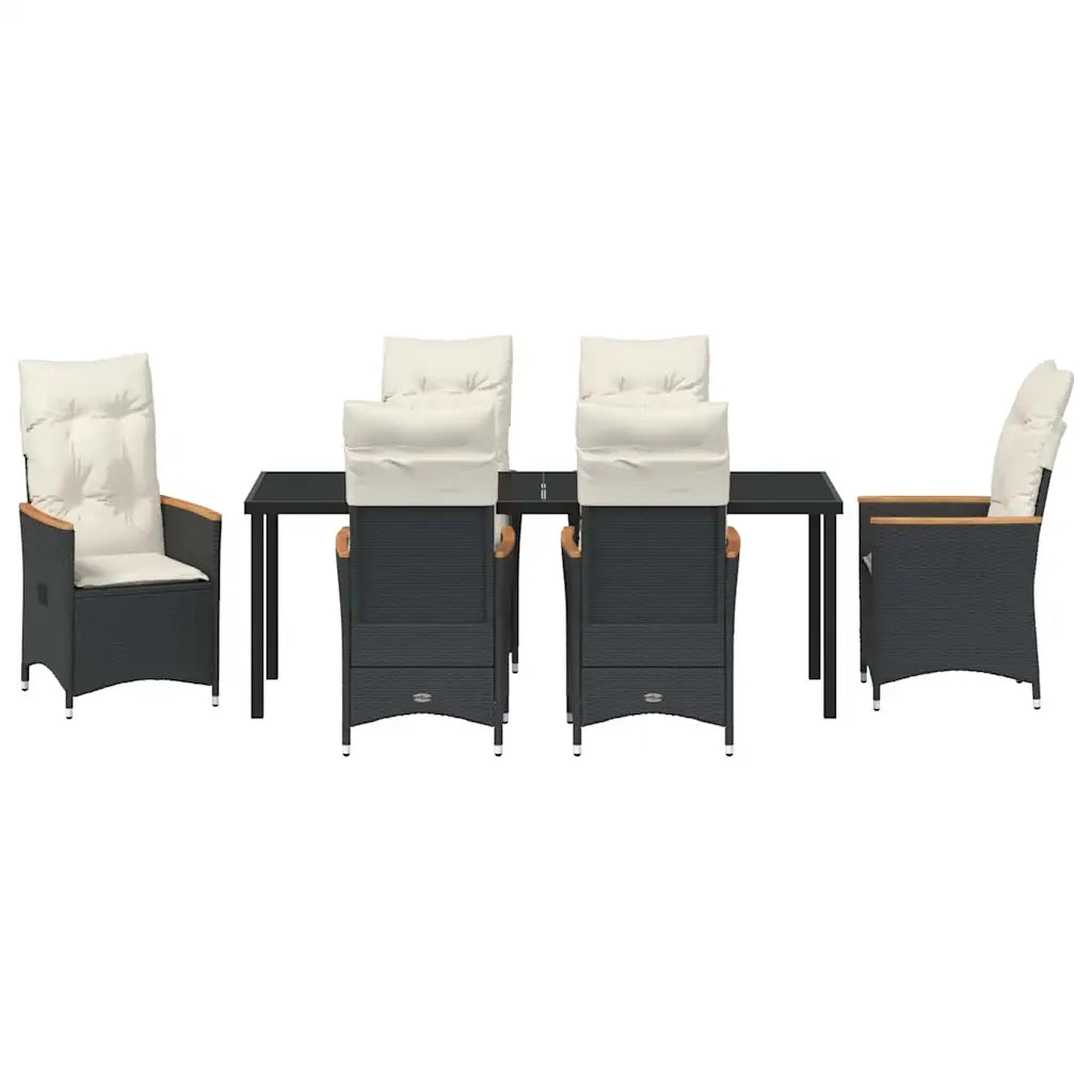 Set da Pranzo per Giardino con cuscino 7 pcs Nero polyrattan 3379609