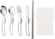 Set di utensili da cucina compatti e pieghevoli in acciaio inox per campeggio e viaggi