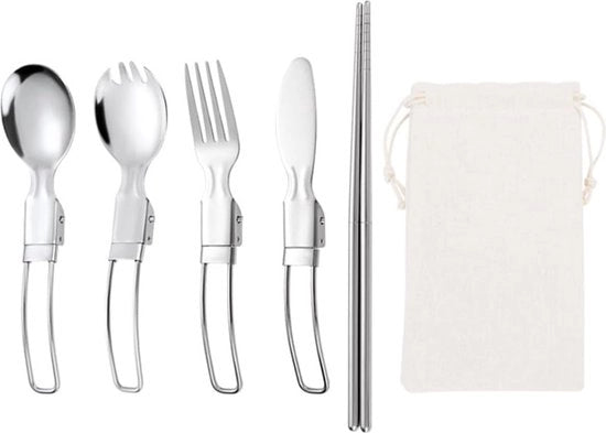 Set di utensili da cucina compatti e pieghevoli in acciaio inox per campeggio e viaggi