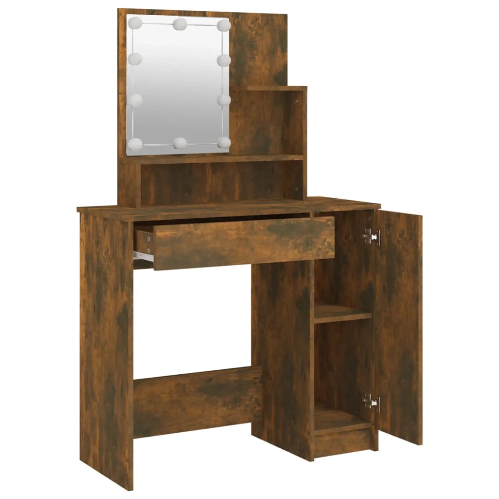 Toeletta tavolo da trucco di design mobile da camera da letto con illuminazione a LED 86,5 x 35 x 136 cm rovere 02_0006336