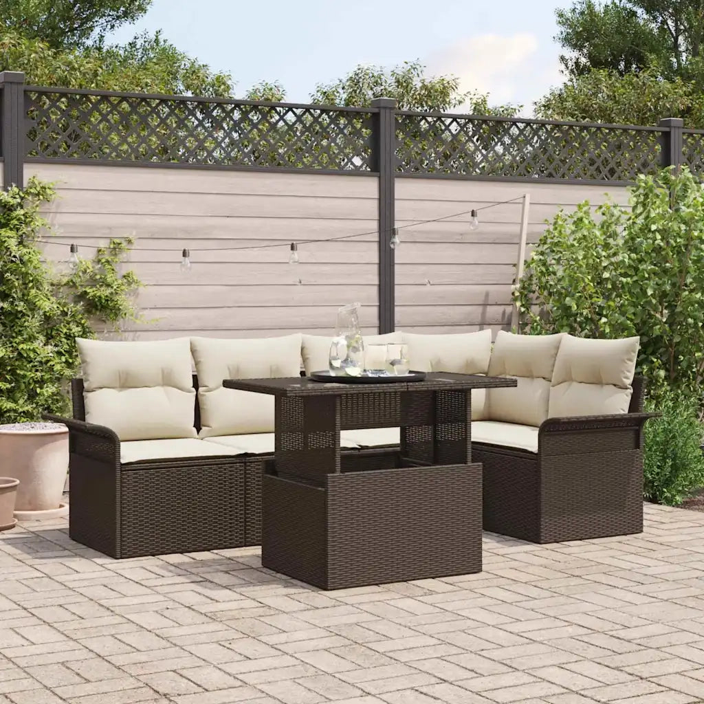 Set Divano da Giardino con cuscino 6 pcs Marrone polyrattan 3348284