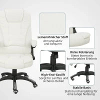 Sedia da Ufficio Ergonomica con Funzione Massaggio, 68 x 72 x 110–120 cm, Crema