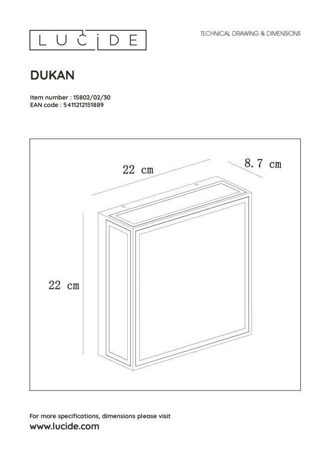 Lucide Dukan lampada parete/soffitto 2xE27 IP65 nera