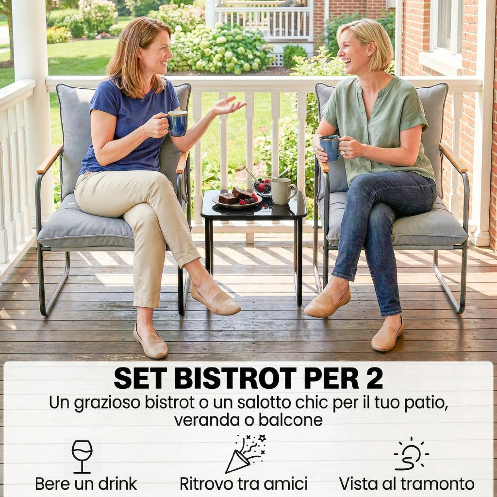 Set Bistr¨° 3 Pezzi ¨C Zephmum ¨C Grigio Scuro, Metallo, Cuscini