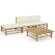 Set di mobili da giardino per esterni 4 pezzi con cuscini bambù bianco crema 02_0016088