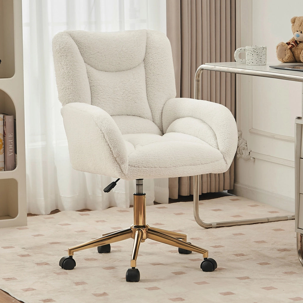 sedia da ufficio girevole regolabile in altezza con ruote e schienale ergonomico in tessuto teddy bianco 64 Ã— 62 Ã— 92.5 cm
