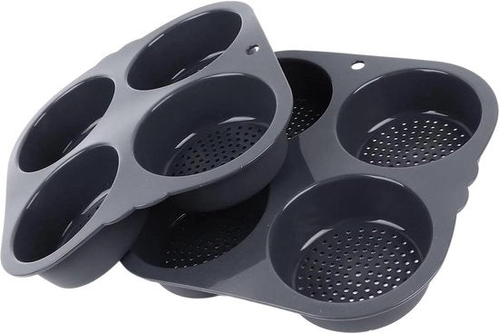 Hamburgerbroodvorm in silicone - 2 pezzi, lavabile in forno - 4 fori, 10 cm - teglia per panini - 93x93x16cm