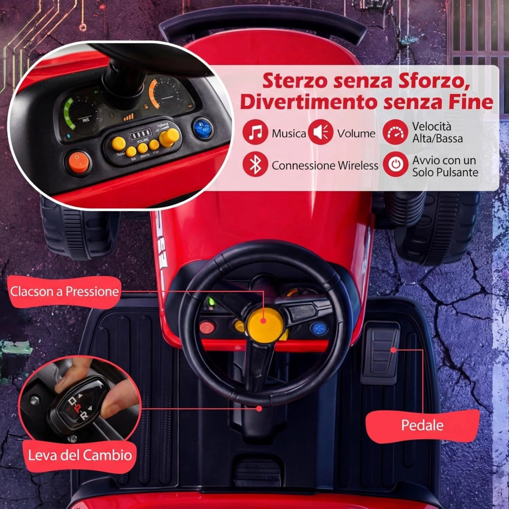 24V Trattore Elettrico per Bambini, Macchina Cavalcabile con Telecomando, Clacson Musica, Connessione Wireless e Fari a LED, per Bambini 3 Anni+ (Rosso)