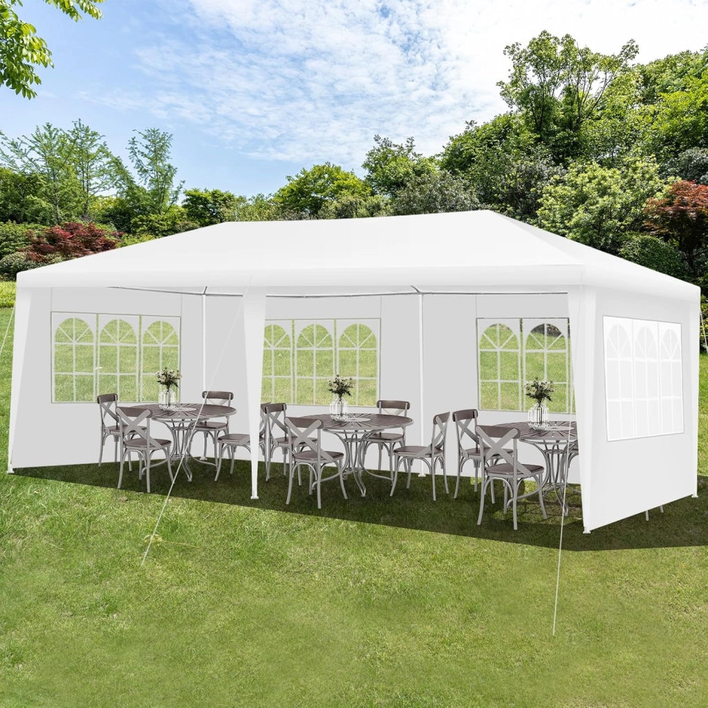 Gazebo da Giardino 3 x 6 m, Tendone per Feste con 4 Tende Laterali Rimovibili e 2 Porte con Cerniera, Con Borsa di Trasporto, Impermeabile Protezione UV