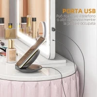 Specchio per Trucco con LED Regolabili, Ingranditore 10x, Presa USB e Comandi Touch, 80x62x14cm