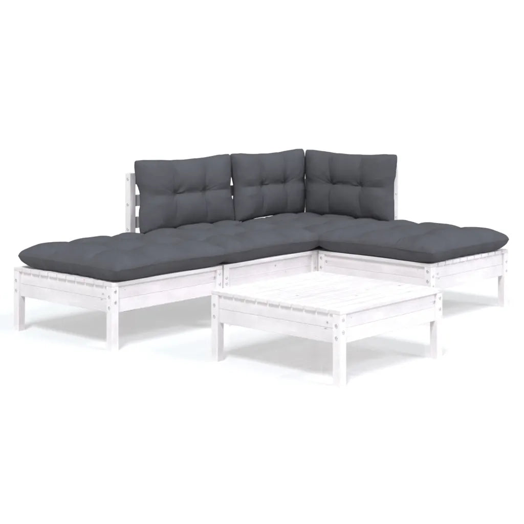 Set Divani da Giardino 5 pz con Cuscini Bianchi Legno di Pino 3096293