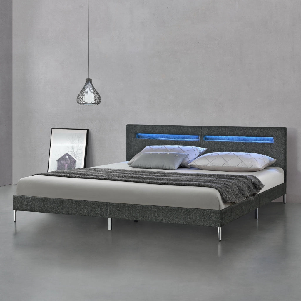 Struttura Letto Imbottito a Testiera Alta con Illuminazione a LED e Telecomando, Letto Matrimoniale King size / 2 Piazze