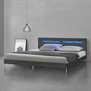 Struttura Letto Imbottito a Testiera Alta con Illuminazione a LED e Telecomando, Letto Matrimoniale King size / 2 Piazze
