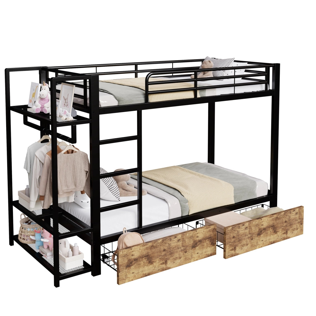 Letto a castello con funzioni integrate metallo nero 90x200 cm
