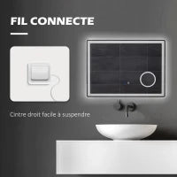 kleankin Specchio da bagno rettangolare a LED con funzione anti-appannamento, luminosità regolabile, specchio ingranditore x3 80 x 60 cm trasparente