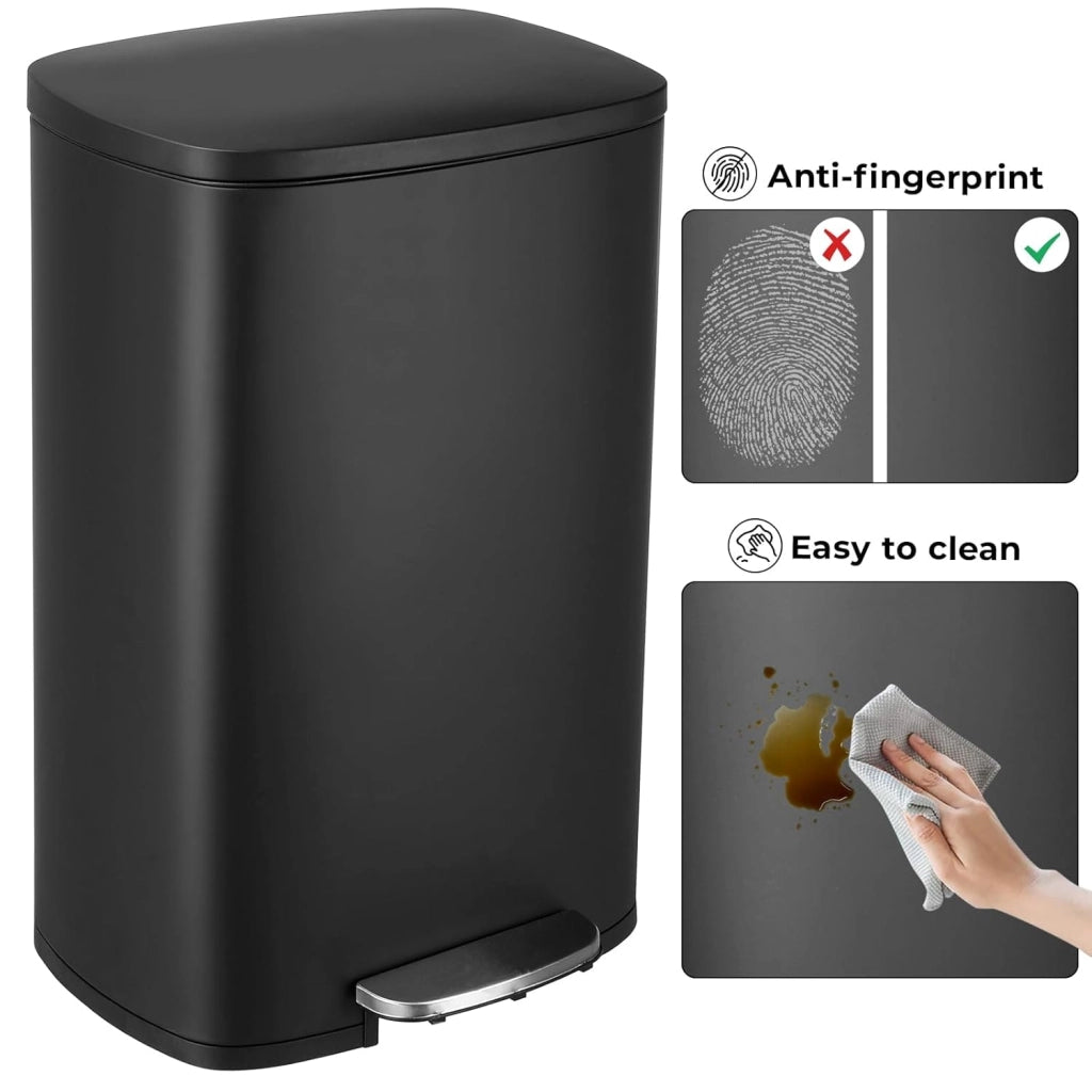 Pattumiera Cucina 50 Litri, Cestino a Pedale in Acciaio con Coperchio a Chiusura Morbida, Secchio Interno, 50 l Cestino per Interno Cucina, Bagno, Ufficio, Nero