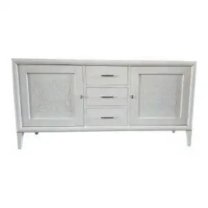 Credenza madia spillo in legno 2 ante 3 cassetti bianco anticato con rilievo