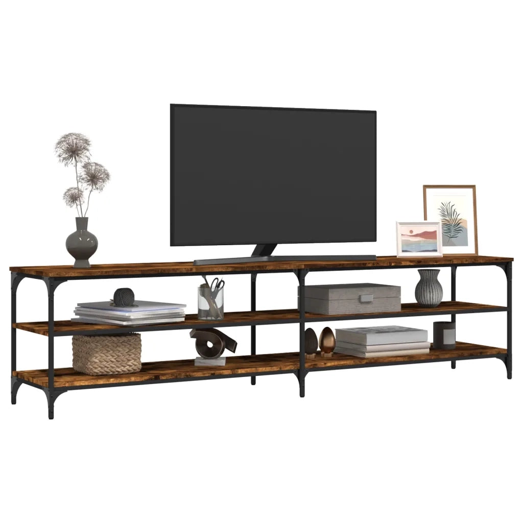 Mobile TV Rovere Fumo 200x30x50 cm Legno Multistrato e Metallo 826761