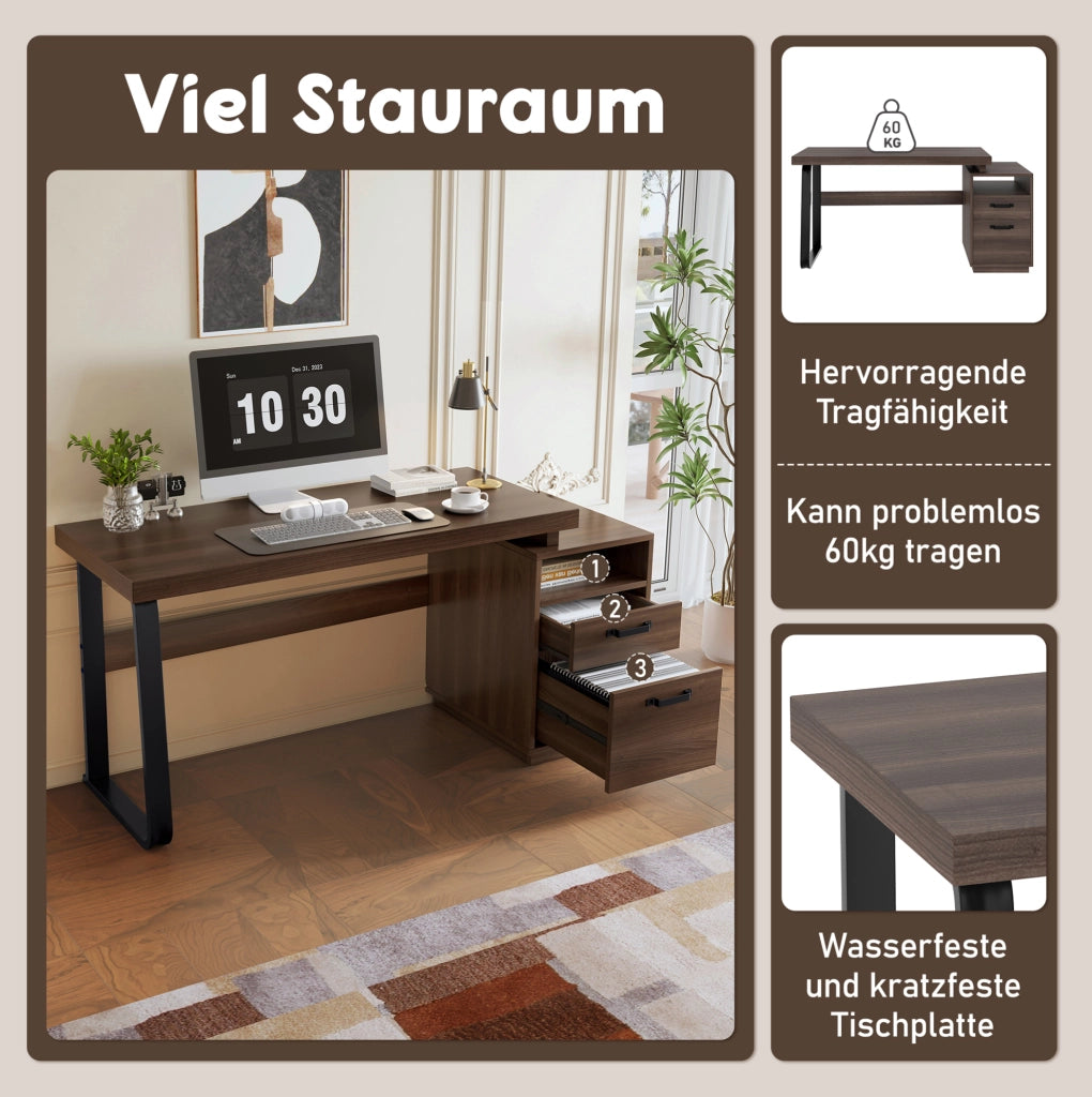 Scrivania marrone 135 x 54 cm in MDF e metallo con cassetto