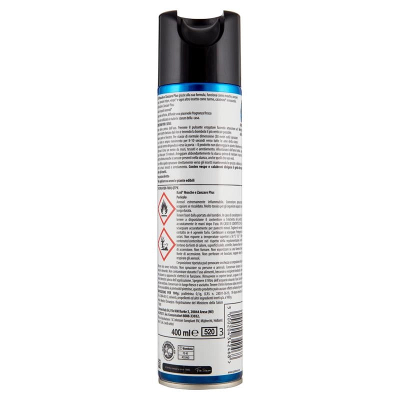 RAID MOSCHE E ZANZARE SPRAY INSETTICIDA, ANTIZANZARE E ANTIMOSCHE, AZIONE RAPIDA, 400 ML