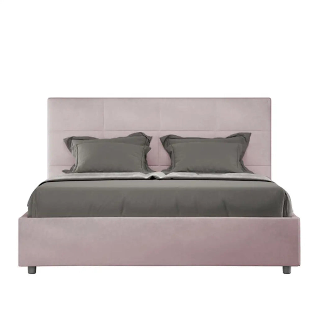 Letto matrimoniale francese contenitore imbottito 140x210 microfibra glicine Mika