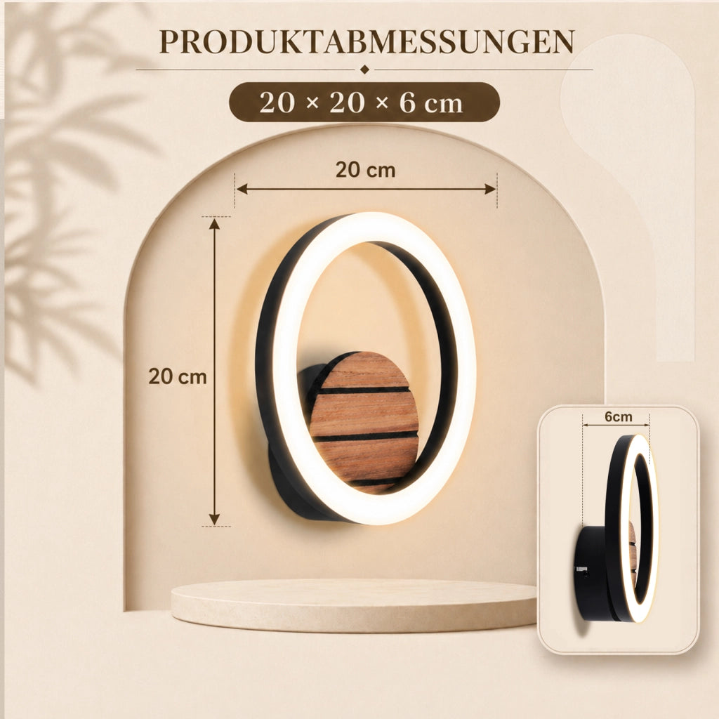 ZMH Lampada da Parete LED Interni 20cm Moderna Rotonda 6W 3000K Legno Effetto Indiretta per Corridoio Soggiorno Camera