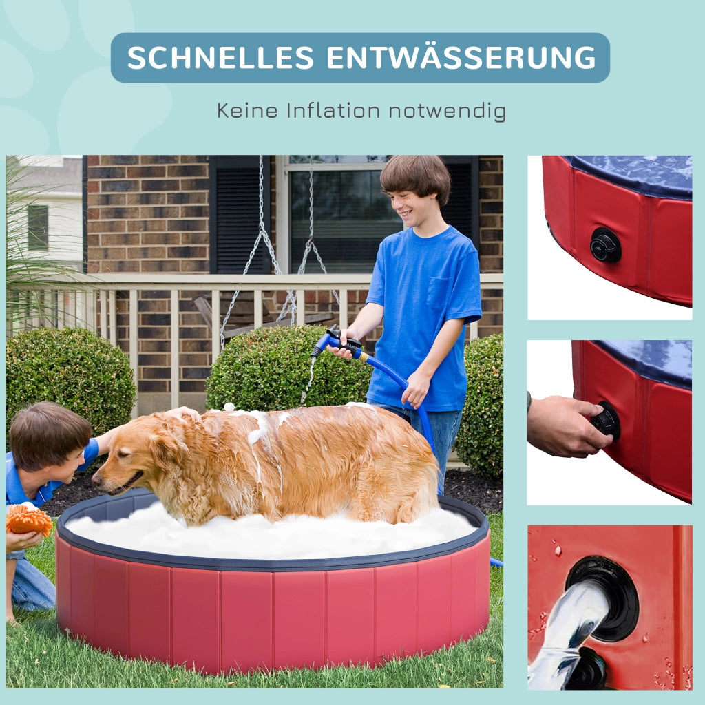 Vasca da bagno per cani e gatti pieghevole ¨C zephmum ¨C plastica e legno rosso ?140x30 cm