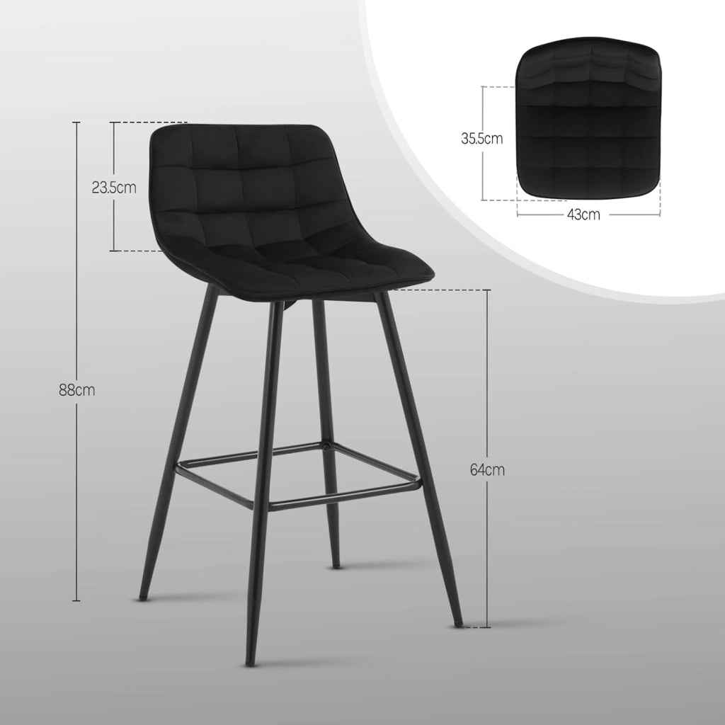 4X Sgabelli da Bar Moderni Sedia da Cucina Pranzo con Poggiapiedi Rivestimento in Velluto Nero