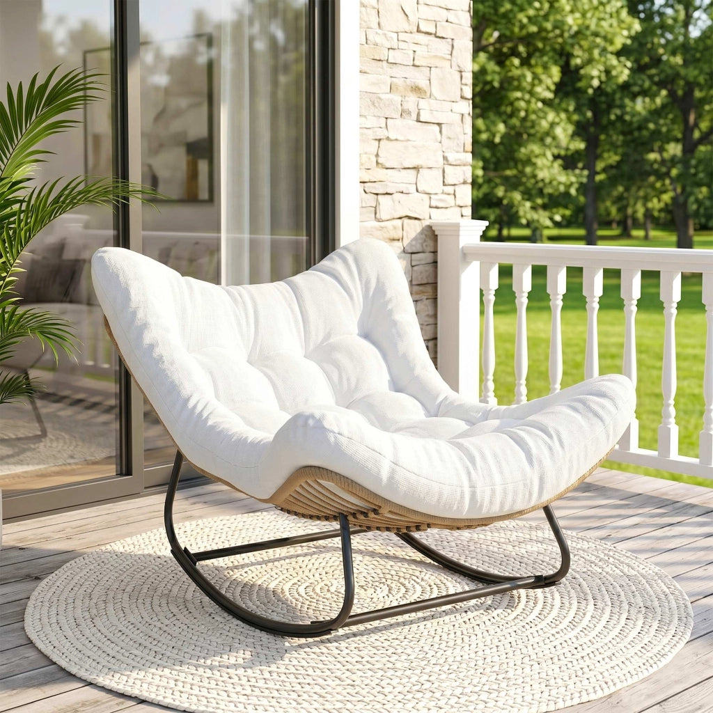 Poltrona a dondolo da giardino ¨C zephmum ¨C crema 98x111x74 cm
