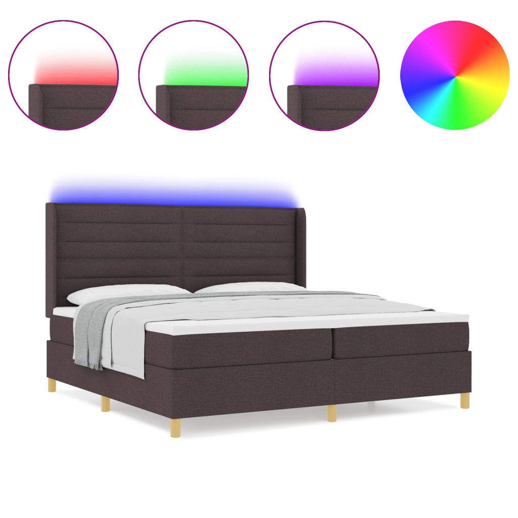 Letto a Rete con Materasso e LED Marrone Scuro 200x200 cm Tessuto