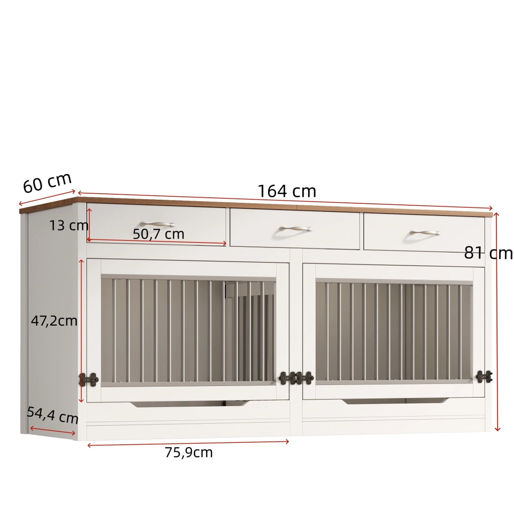 GABBIA PER CANI 164x60x81 cm MDF e metallo Bianco e naturale per 2 cani