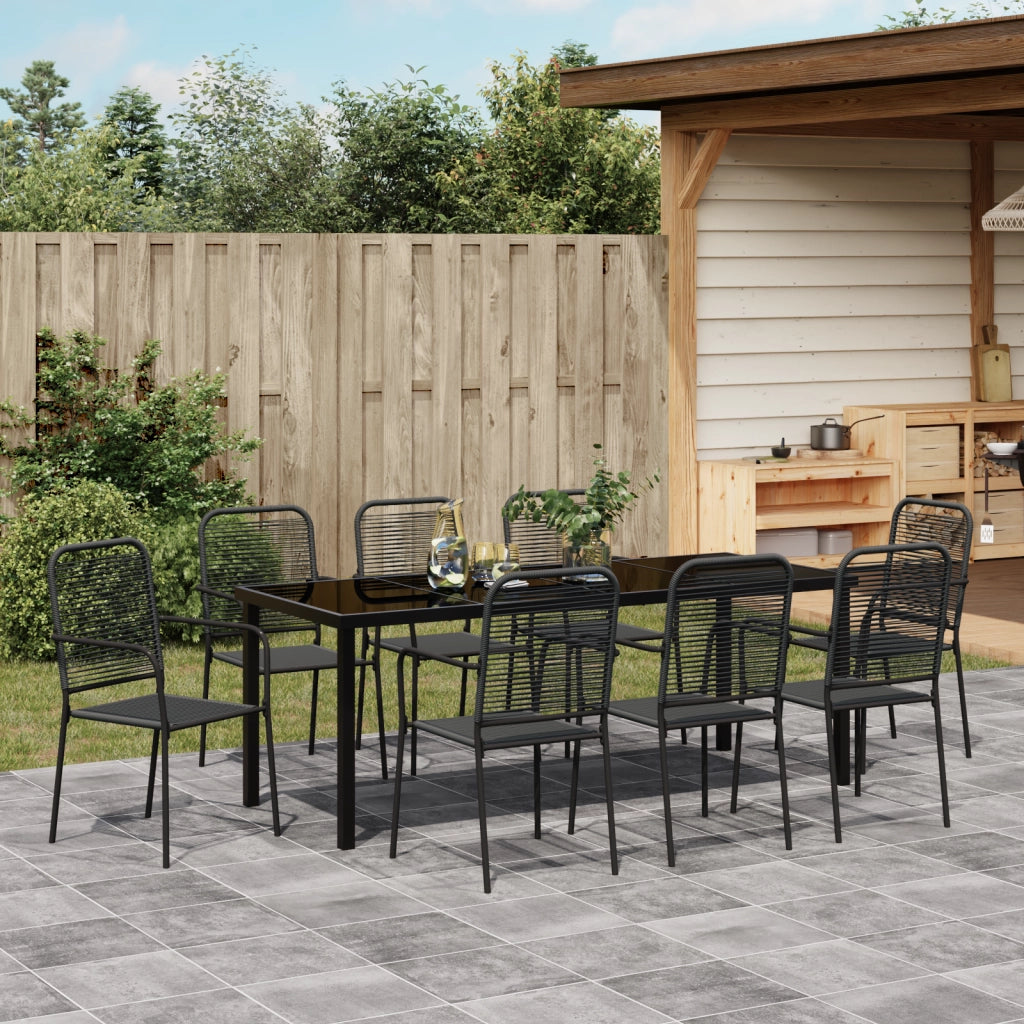 Set Pranzo Giardino 9 Pezzi Nero Cotone e Acciaio