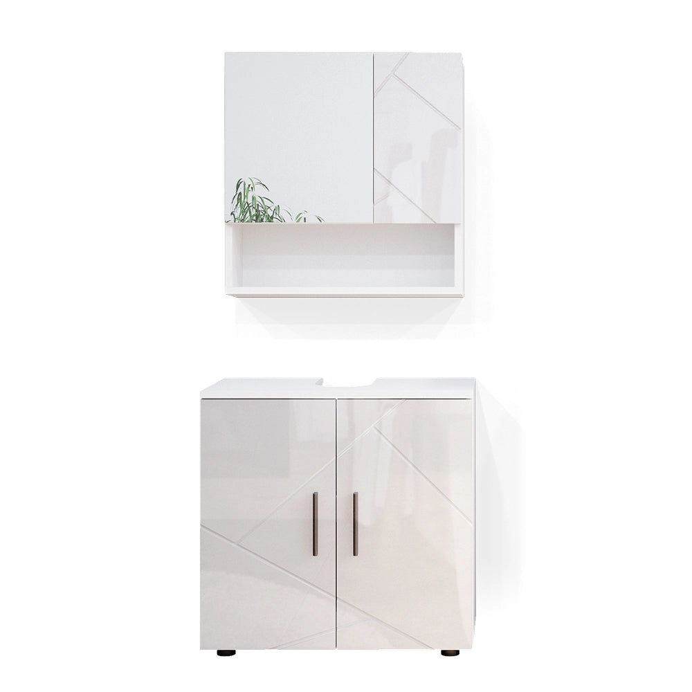 Vicco Set mobili bagno Bianco lucido 2 parti, mobile base 60 cm