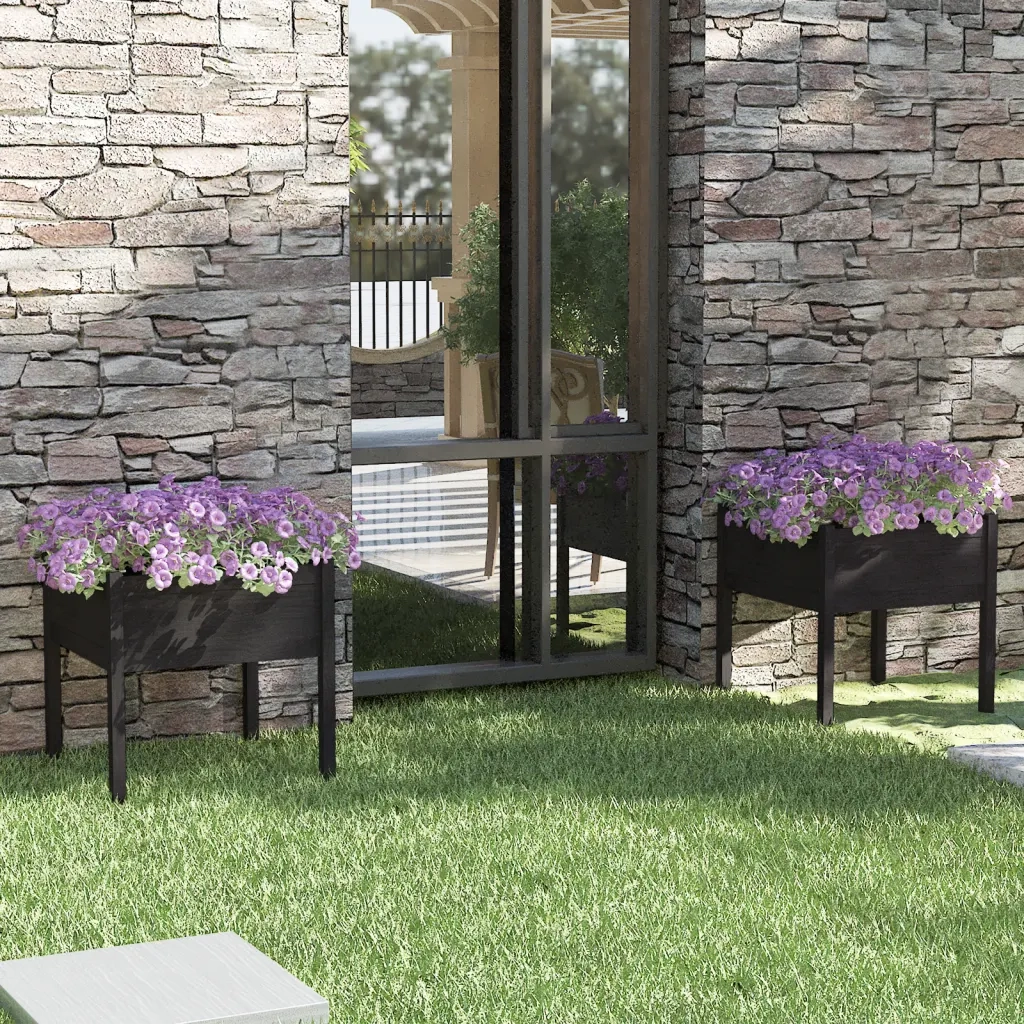 2 pz Fioriere | Cassetta per fiori | Vaso da Giardino Nere 70x70x70 cm in Massello di Pino