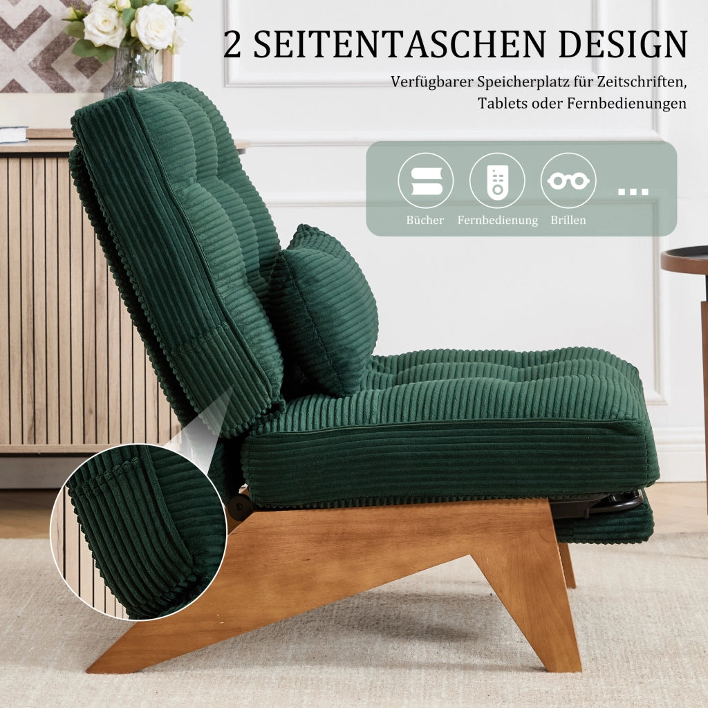 POLTRONA Reclinabile in velluto a coste 127x73x90 cm Verde smeraldo con cuscino lombare