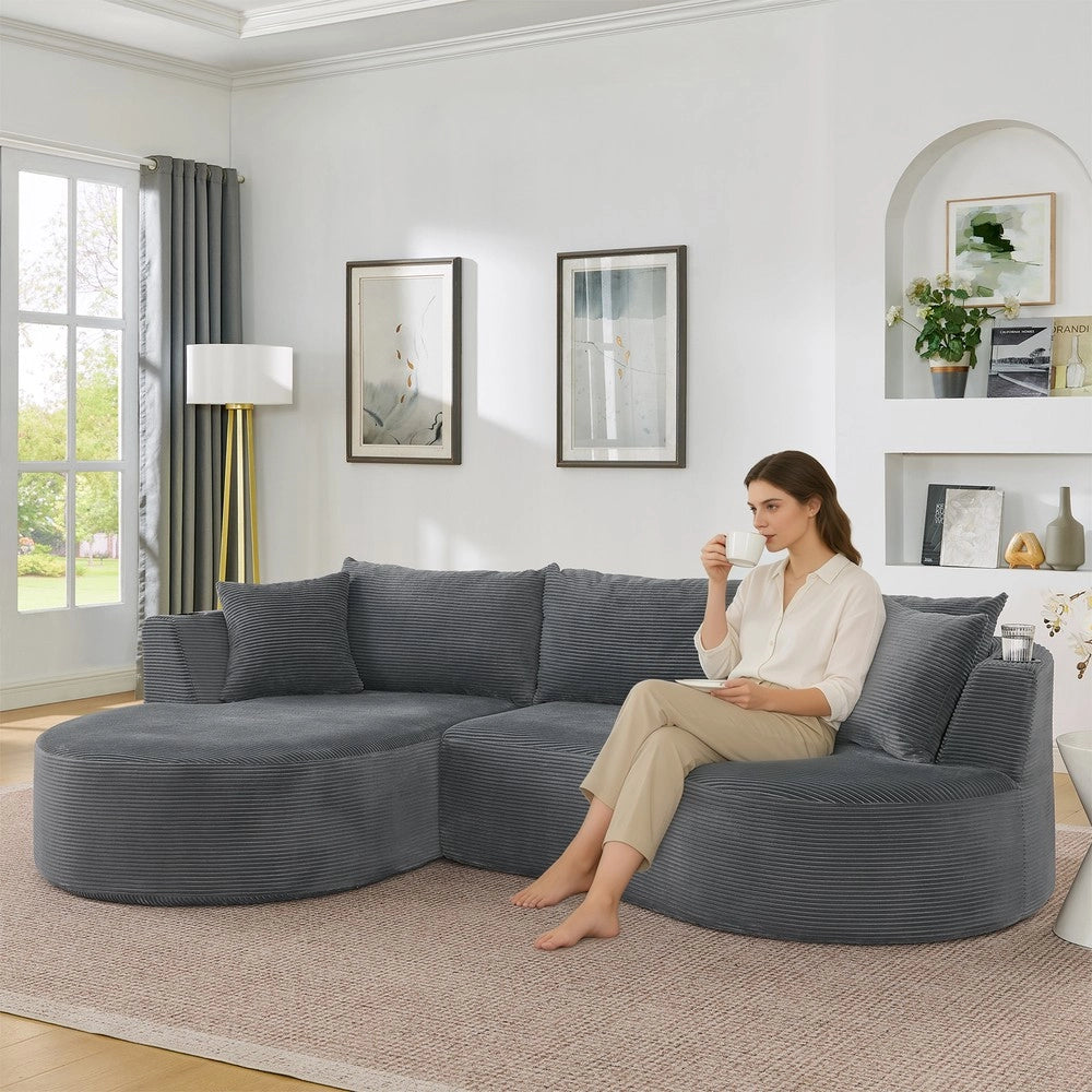 Divano 3 Posti con Chaise Longue Sinistra, Tessuto, Cuscini e Portabicchieri ¨C Xylo ¨C Grigio