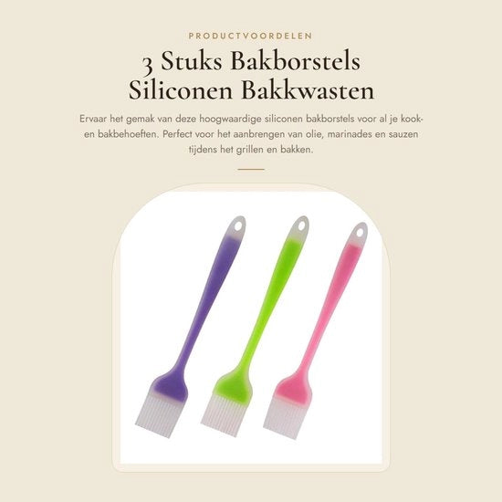 Set di Spazzole per la Cucina 3 pezzi - Spazzole in Silicone - Resistente al Lavastoviglie - Progettazione Ergonomica - Alta Resistenza al Calore - Senza BPA - Spazzola per la Cucina
