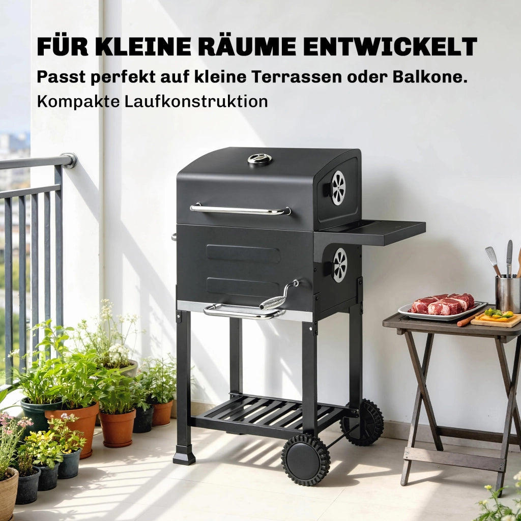 Grill da Giardino Wagon ¨C Zephmum ¨C Grigio con Termometro e Tavolino Laterale