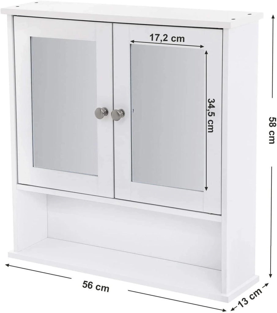 Mobiletto porta medicinali da parete per bagno con 2 specchi MDF bianco 12_0000183
