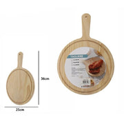 Trade Shop - Tagliere Legno Rotondo Affetta Pane Salumi Carne Pizza Con Manico 36x25cm 74197 -