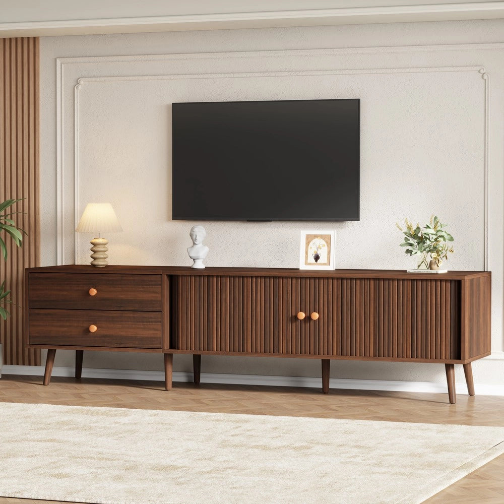 Mobile TV grande in noce - Zephmum- 180x40x46,5cm- due cassetti e ante scorrevoli