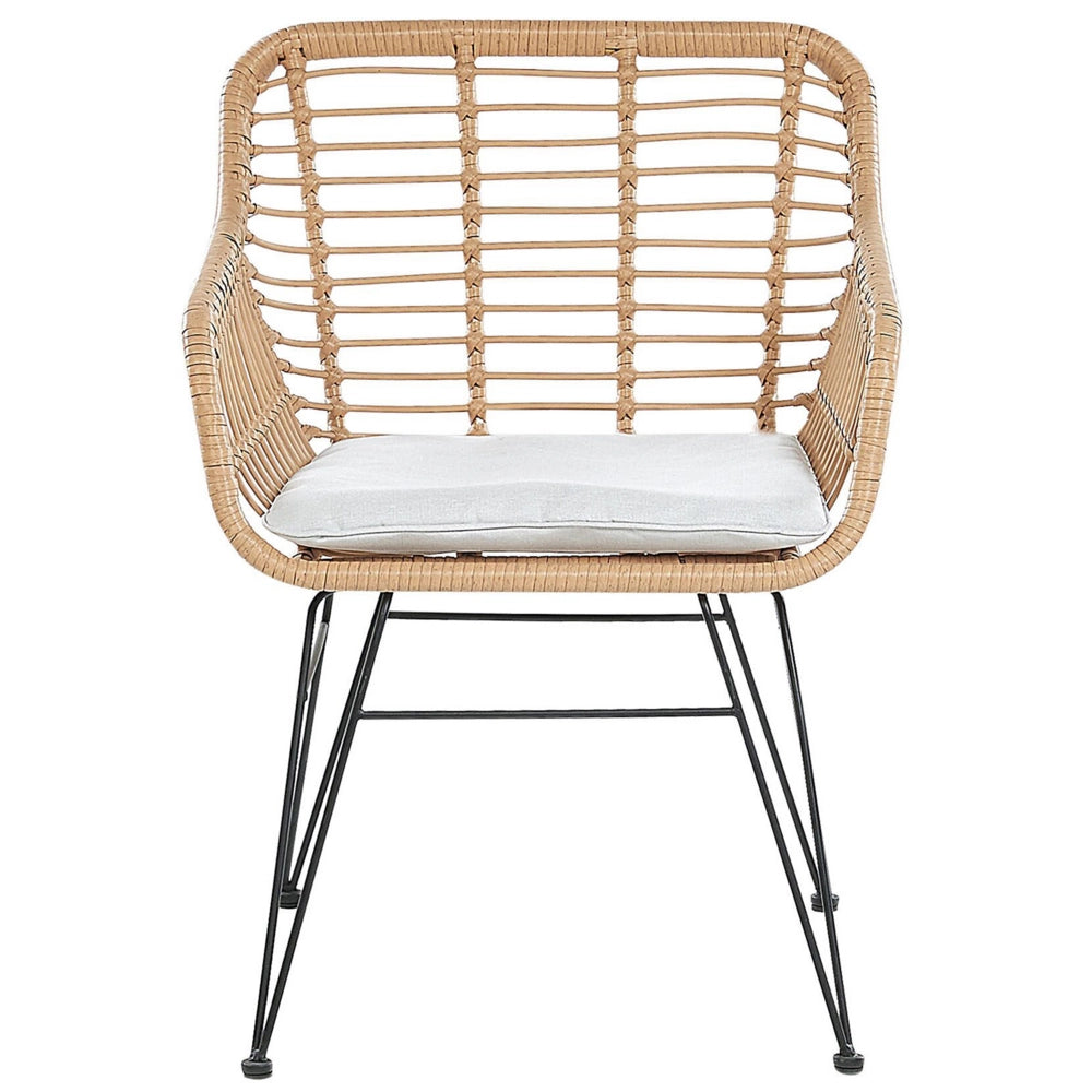 Set bistrot marrone finto rattan gambe tornanti in acciaio Nero 2 sedie con cuscini grigi piano tavolo in vetro set da esterno a 2 posti