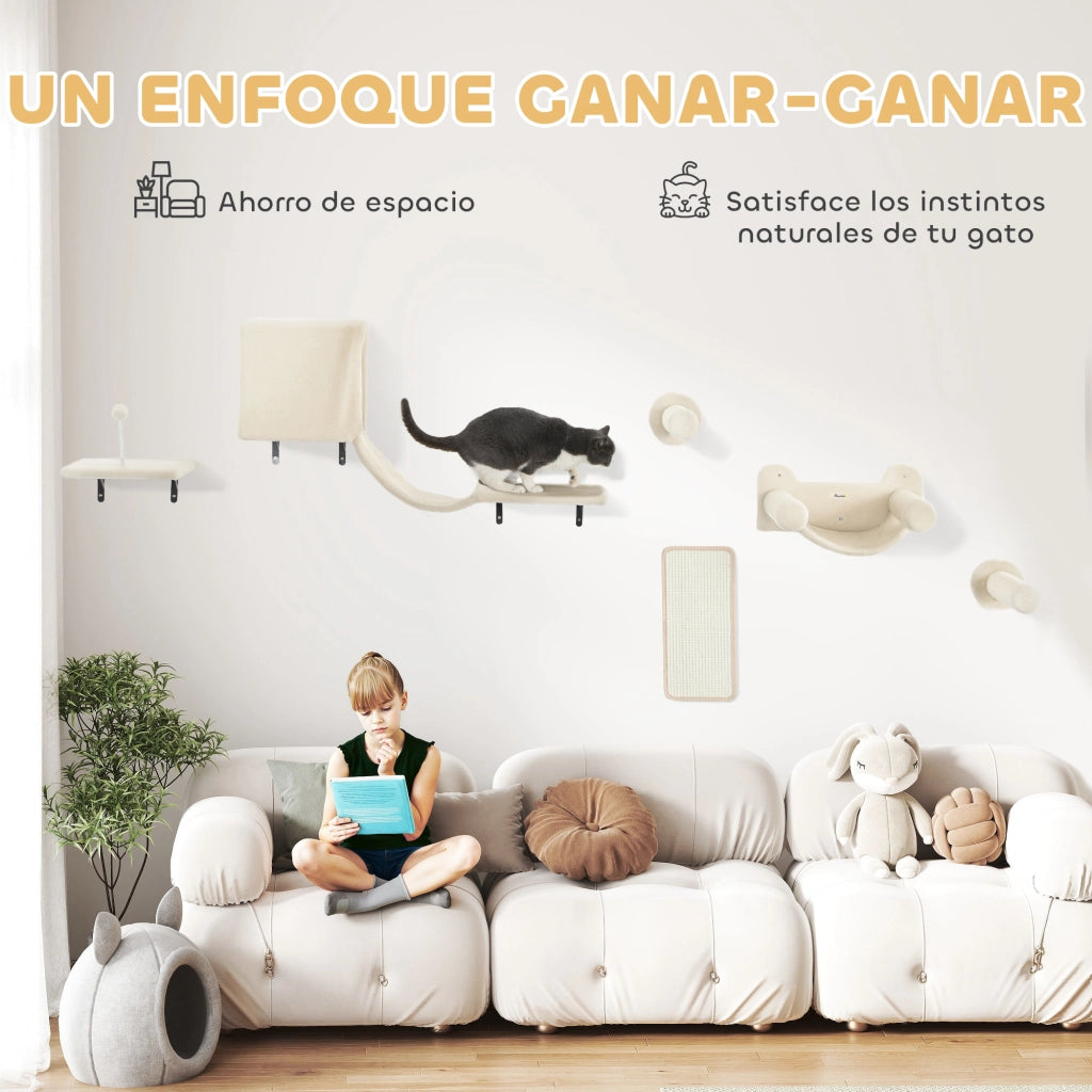 Gioco per Gatti da Parete con Piattaforma Amaca e Graffiatoio ¨C zephmum ¨C Beige