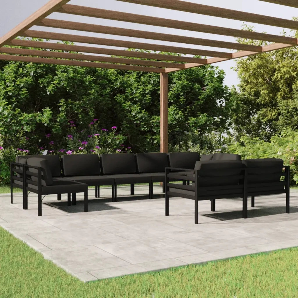 Set Divani da Giardino 9 pz con Cuscini in Alluminio Antracite cod mxl 68618